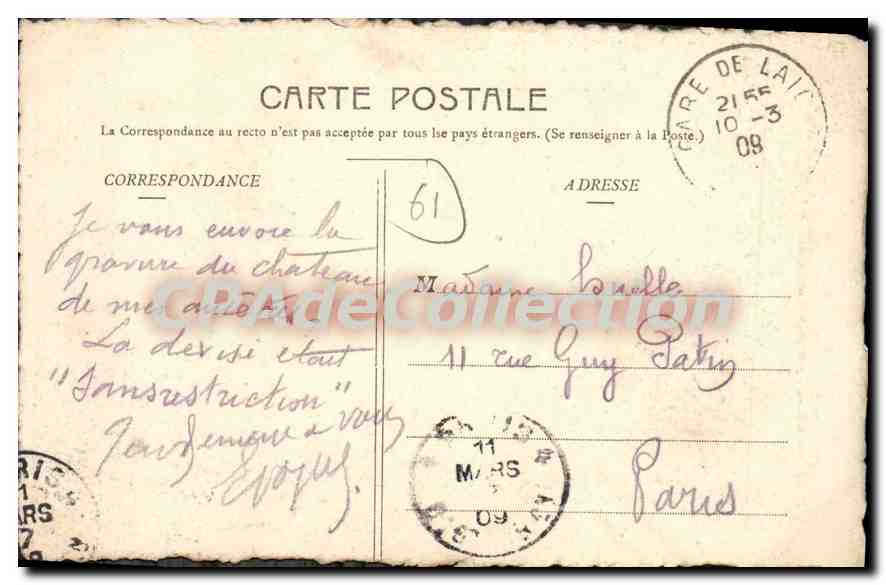 Le Château de Laigle — La Normandie archéologique et pittoresque — Collection E. Pasquis, N° 221 — Back