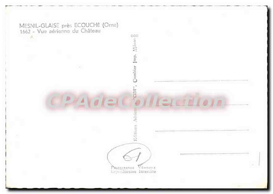CPSM Mesnil Glaise pres Ecouche Orne Vue aerienne du Château — Rückseite