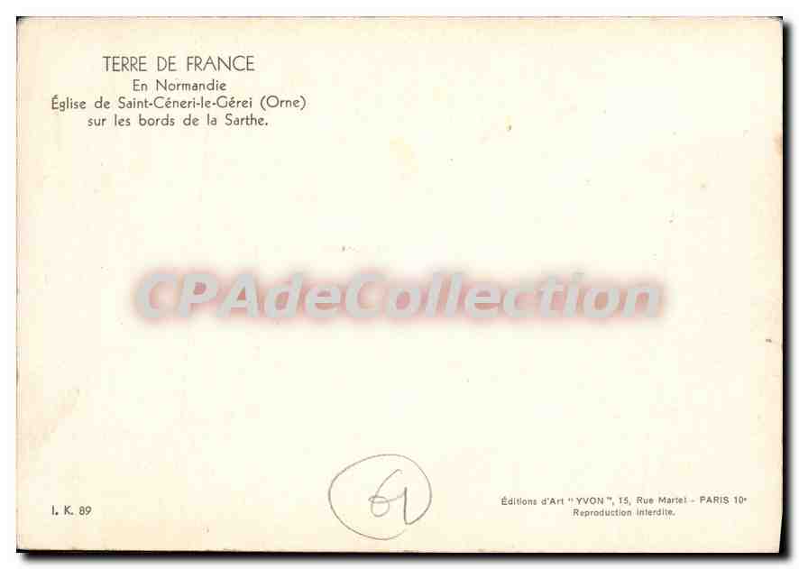 Église de Saint-Céneri-le-Gérei — Orne — Éditions d'Art YVON — Verso