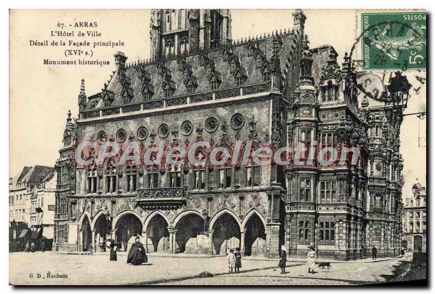 Arras - L'Hôtel de Ville - Détail de la Façade principale (XVIe s.) - B.D. Roubaix