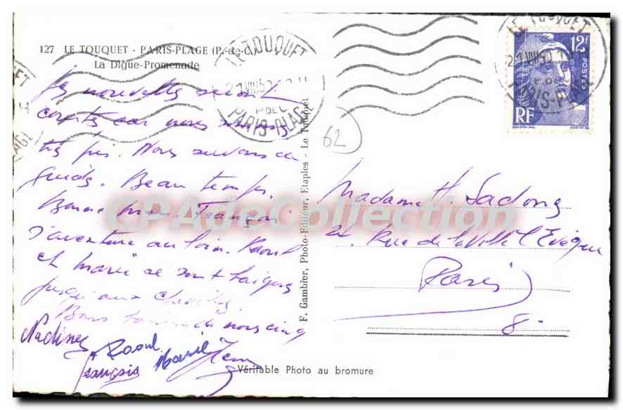 Le Touquet - La Digue-Promenade — F. Gamin, n°127 — Verso