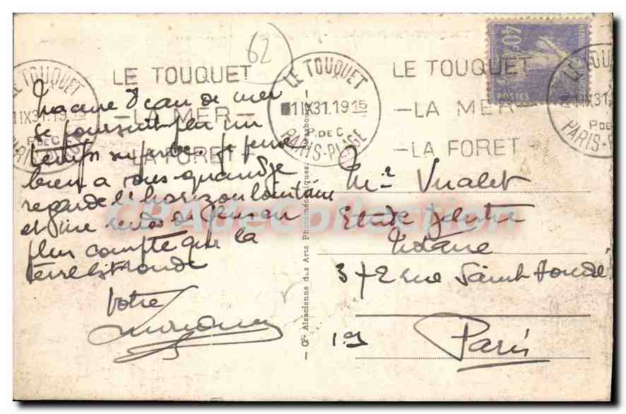 Le Touquet-Paris-Plage — Vue générale — Éditeur : Ribes, n° 126 — Verso