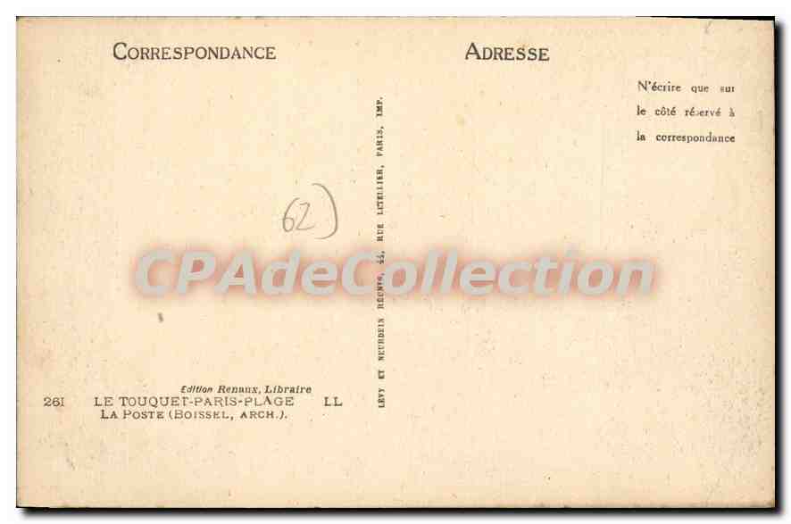CPA Le Touquet Paris Plage La Poste  — Rückseite