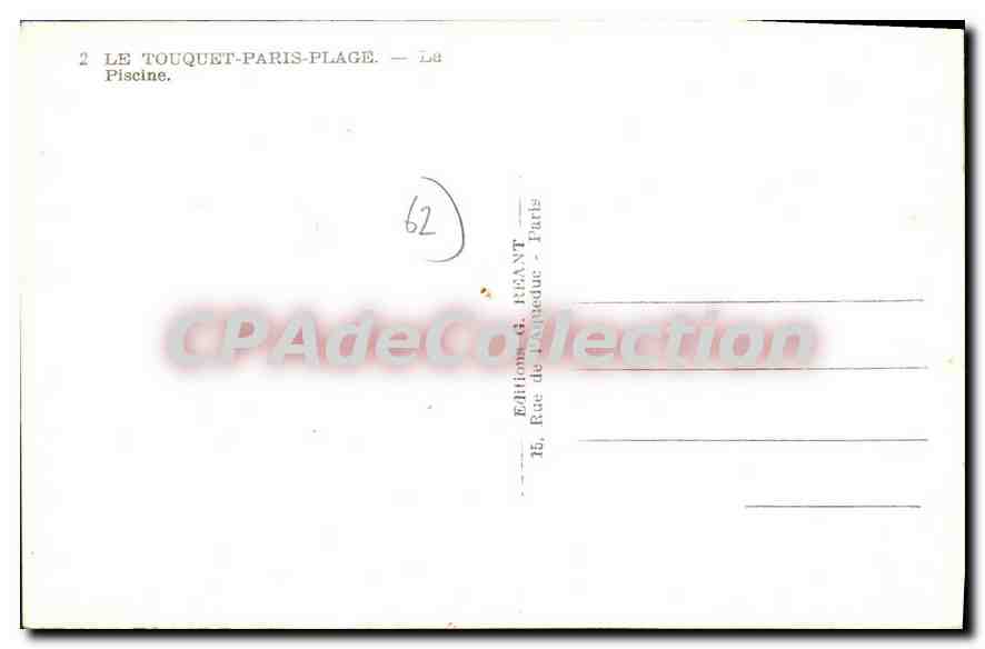 Le Touquet-Paris-Plage — La Piscine — Édition G. Réant, Paris — Verso