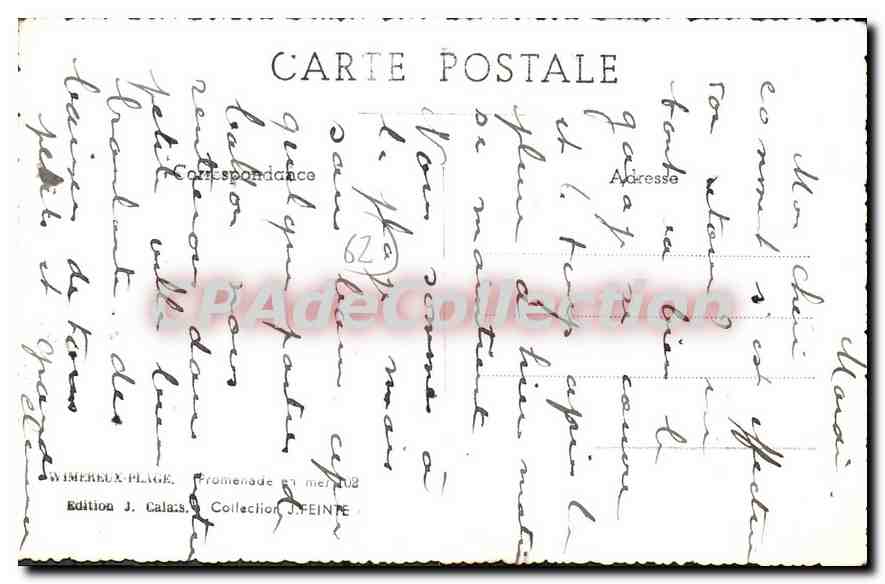 Plage de Wimereux — baignade et voile — Édition J. Calas, n°62 — Rückseite