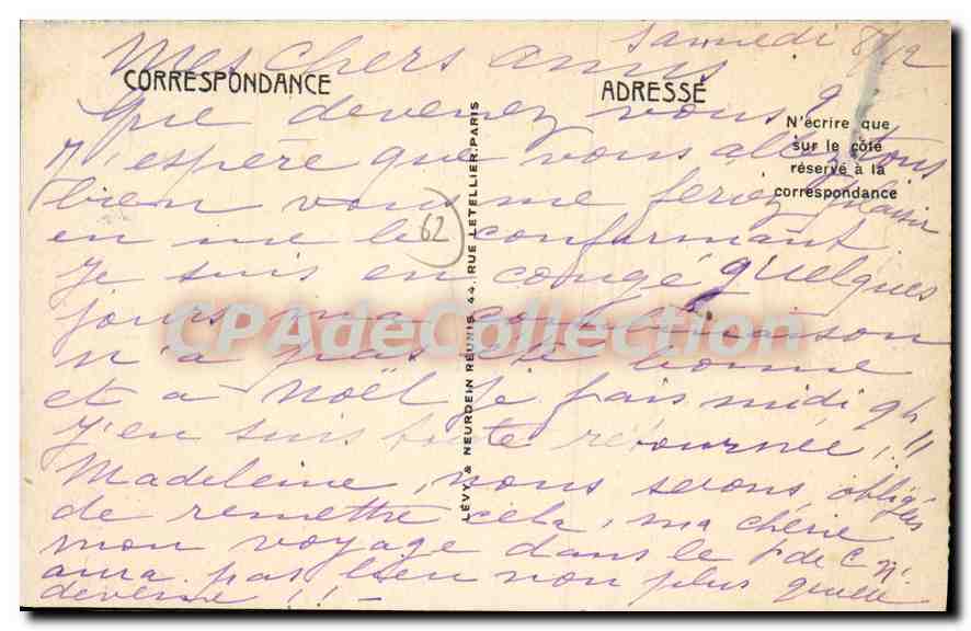 CPA Wimereux la rue Carnot et l'hotel des Bains  — Rückseite