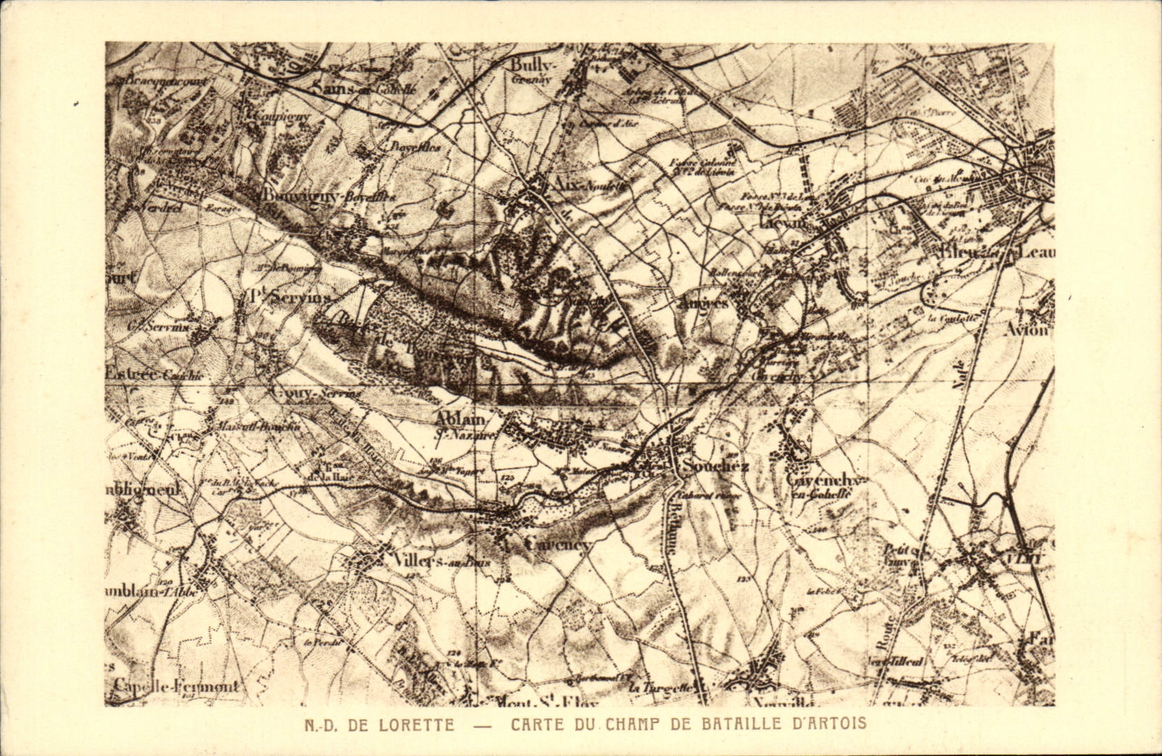 CPA N D de Lorette Carte du champ de bataille d'Artois 