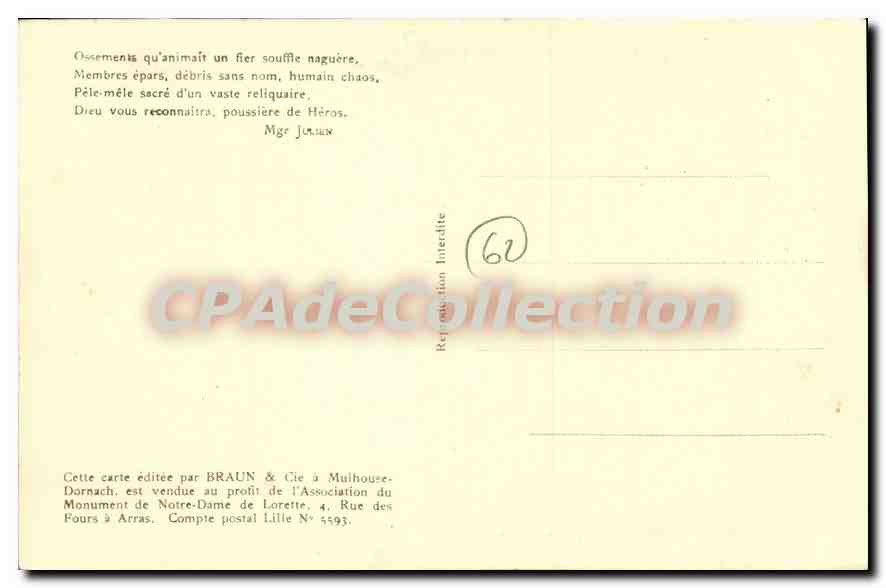 CPA N D de Lorette Carte du champ de bataille d'Artois  — Rückseite