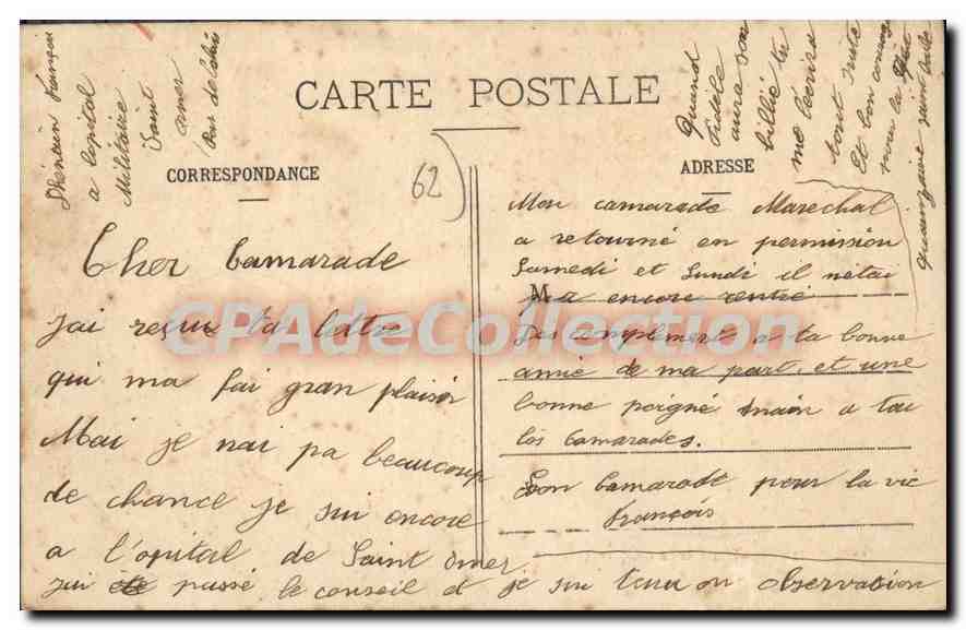 CPA St Omer interieur de l'hopital Militaire  — Rückseite