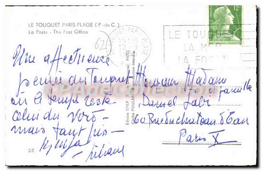 Le Touquet-Paris-Plage — La Poste — Édition Galf — Verso