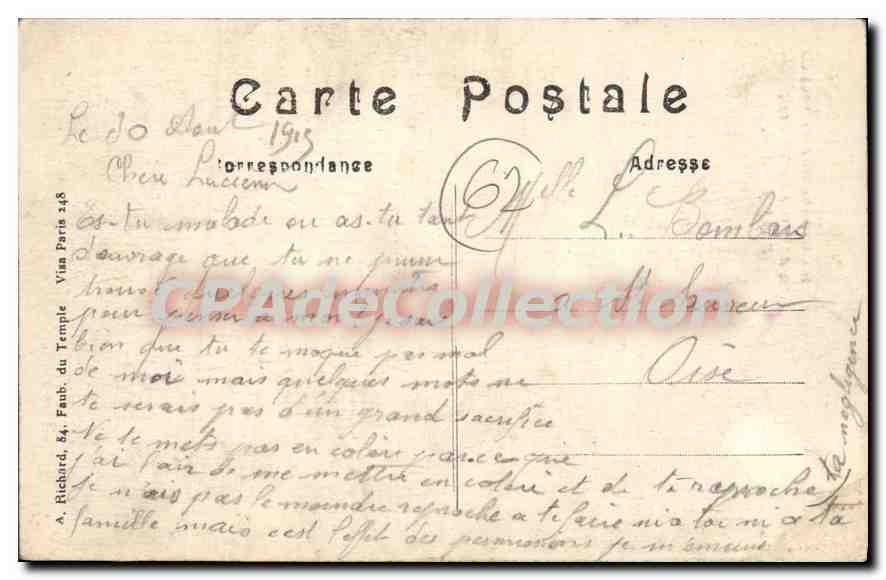 CPA La grande Guerre 1914 15 eglise de Mont Saint Eloi P de C  — Rückseite