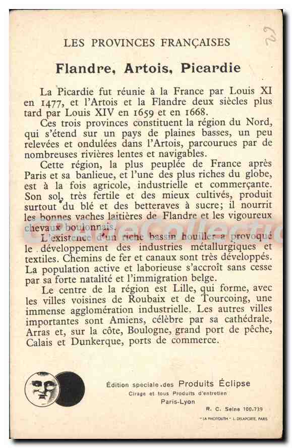 CPA Les Provinces Francaises Flandre Artois Picardie  — Rückseite