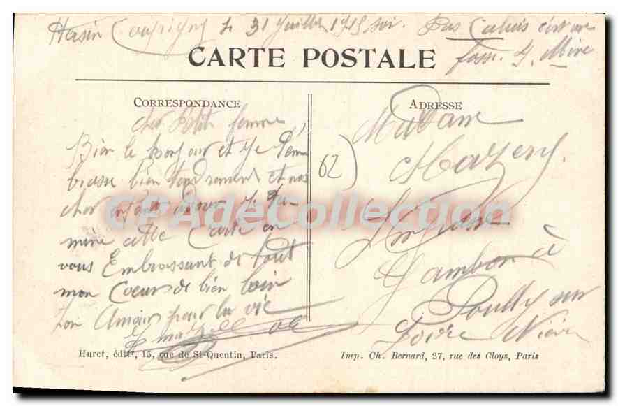 CPA Guerre 1914 1915 Hersin Compigny p de C interieur de maison bombardee  — Rückseite