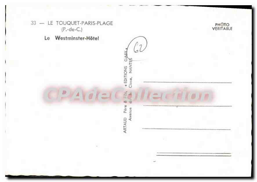 Das Westminster-Hotel — Le Touquet-Paris-Plage — Éditions Gaby, Nantes — Rückseite