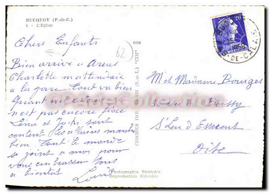 CPSM Bucquoy P de C l'eglise  — Rückseite