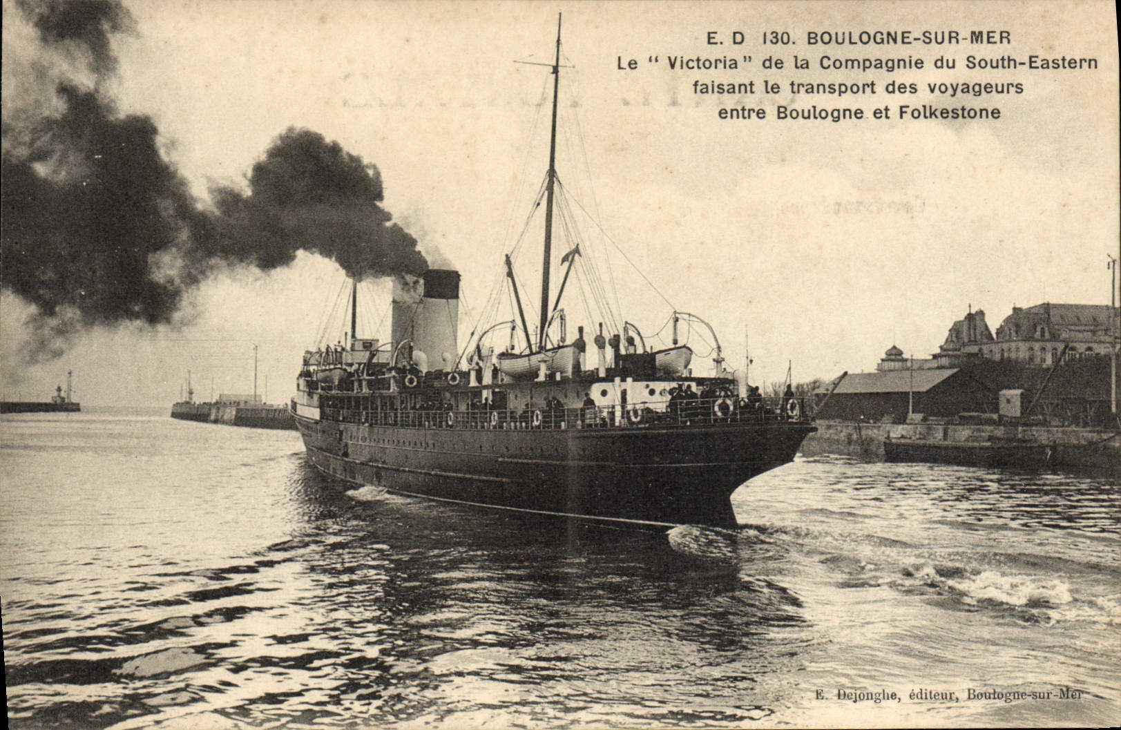 Cartolina d'epoca Boulogne sur Mer il Victoria della Compagnia del South Eastern che trasporta i viaggiatori