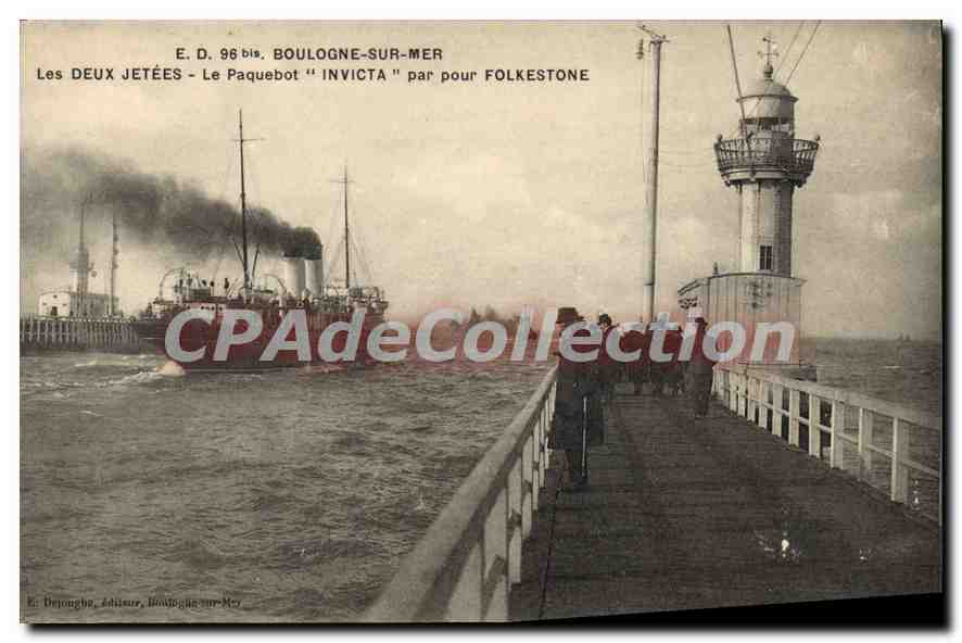 Les DEUX JETÉES — Le Paquebot "INVICTA" par pour FOLKESTONE — E. D. 96 bis, Boulogne-sur-Mer