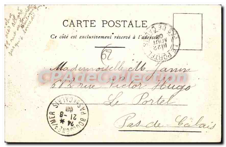 Boulogne-sur-Mer — Un coin des Jardins du Casino — Cuvilier, phot. Boulogne-s.-Mer, n° B.B. 182 — Verso