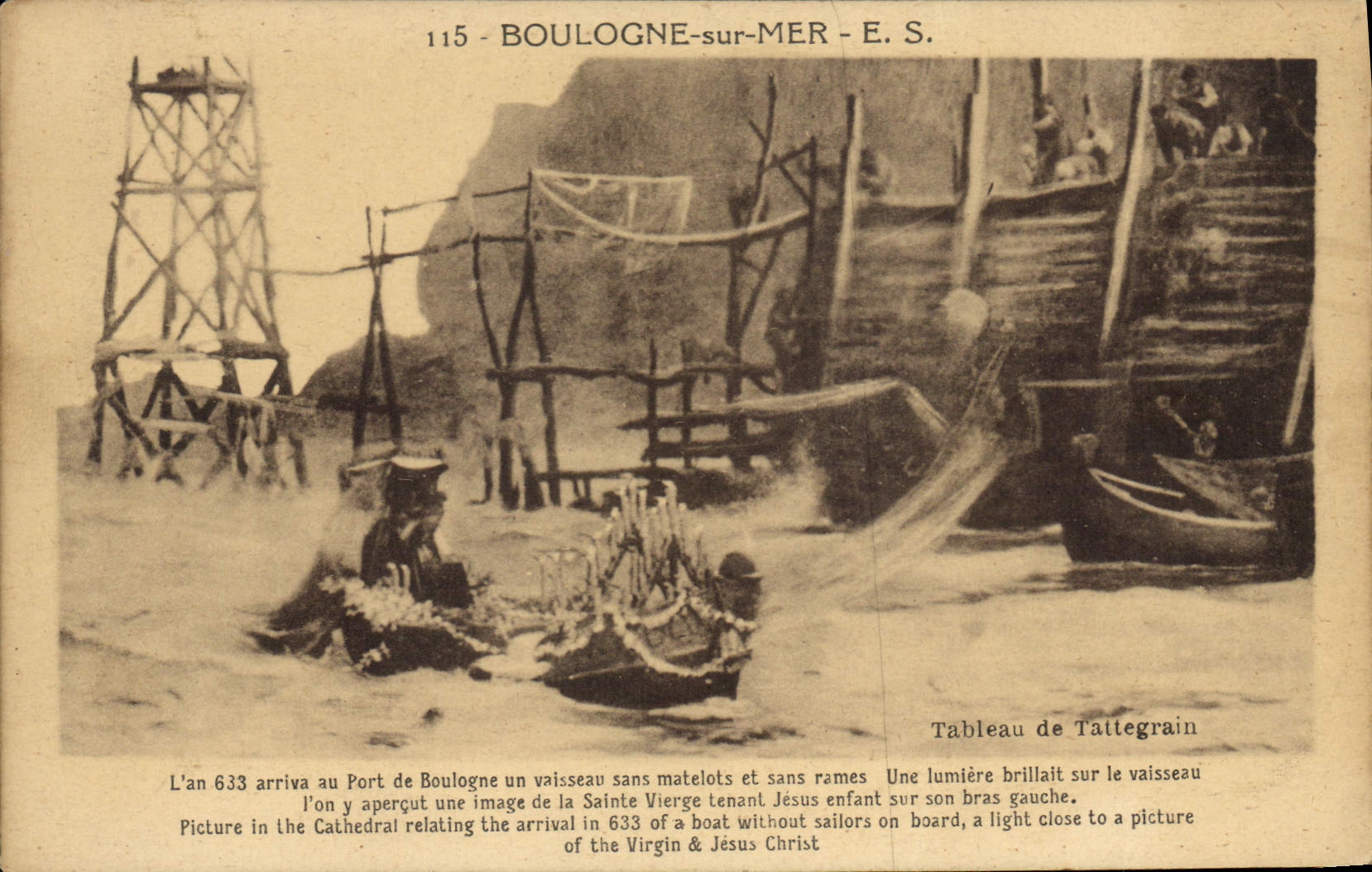 CPA Boulogne sur Mer Tableau de Tattegrain l'an 633 arriva au port de Boulogne un vaisseau sans mate