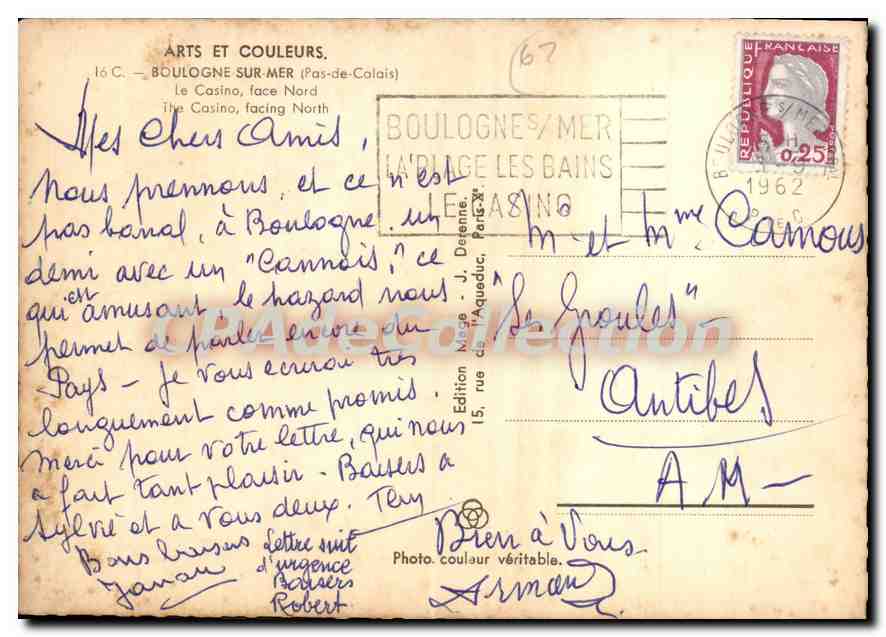 Le Casino, face Nord — Boulogne-sur-Mer — Édition Nage - J. Detenre — Rückseite