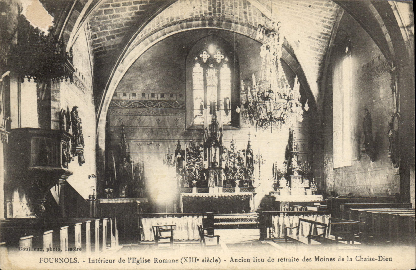 Antike Ansichtskarte Fournols Innenansicht der romanischen Kirche 13. Jahrhundert Ehemaliger Rückzugsort der Mönche von La Chaise Dieu