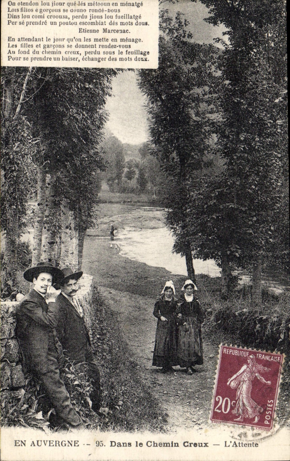 En Auvergne — 95. Dans le Chemin Creux — L'Attente — Édition E. Labrune, Vézillac