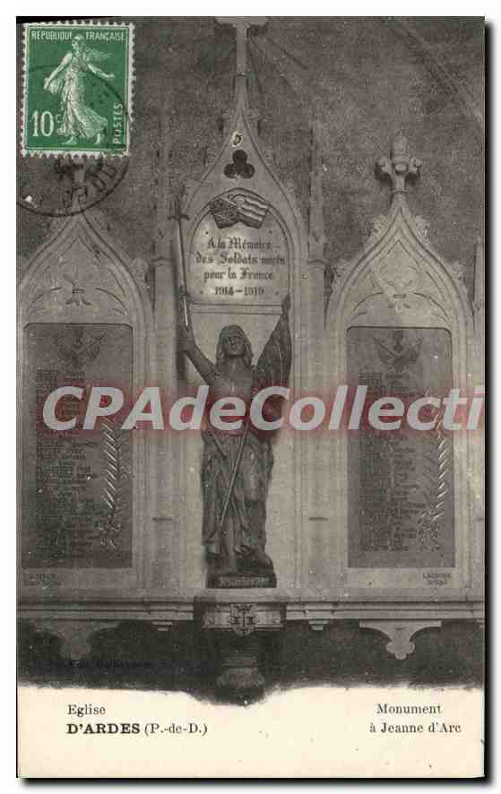 Kirche von Ardes (P.-de-D.) — Denkmal für Jeanne d'Arc — Verlag LACOUBRE, Nr. 3839