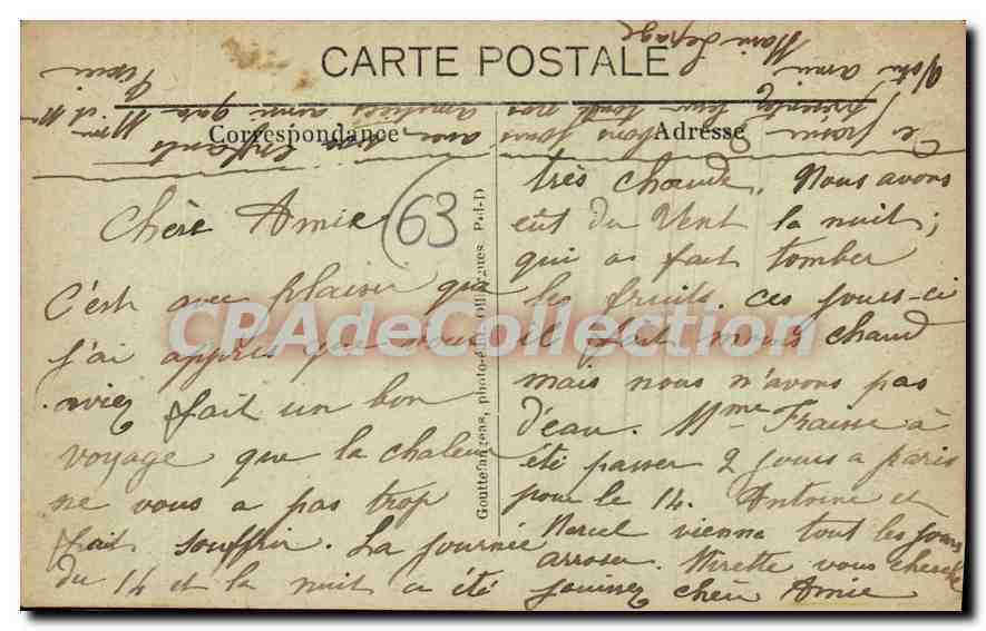 Auvergne — La Bourrée d'Auvergne — G. N°O, série 1007 — Reverso