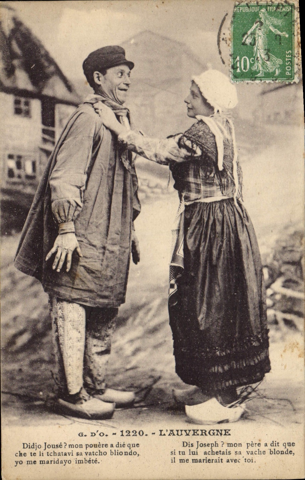 CPA L'Auvergne dis Joseph mon pere a dit que si tu lui achetais sa vache blonde il me marietait avec