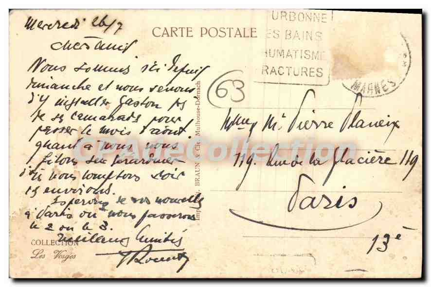Bourbonne-les-Bains — Die Hauptstraße — Imp. Braun & Cie, Mailhouse-Damach, n°2685 — Rückseite