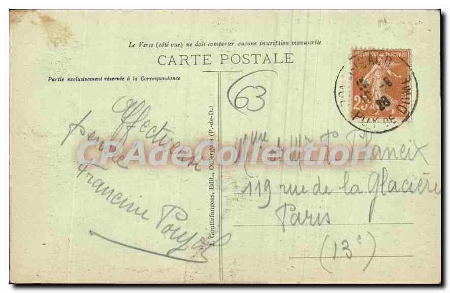 Pontgibaud — Schloss Le Pinacle — L'Auvergne, Verlag G. D'O. n° 597 — Rückseite