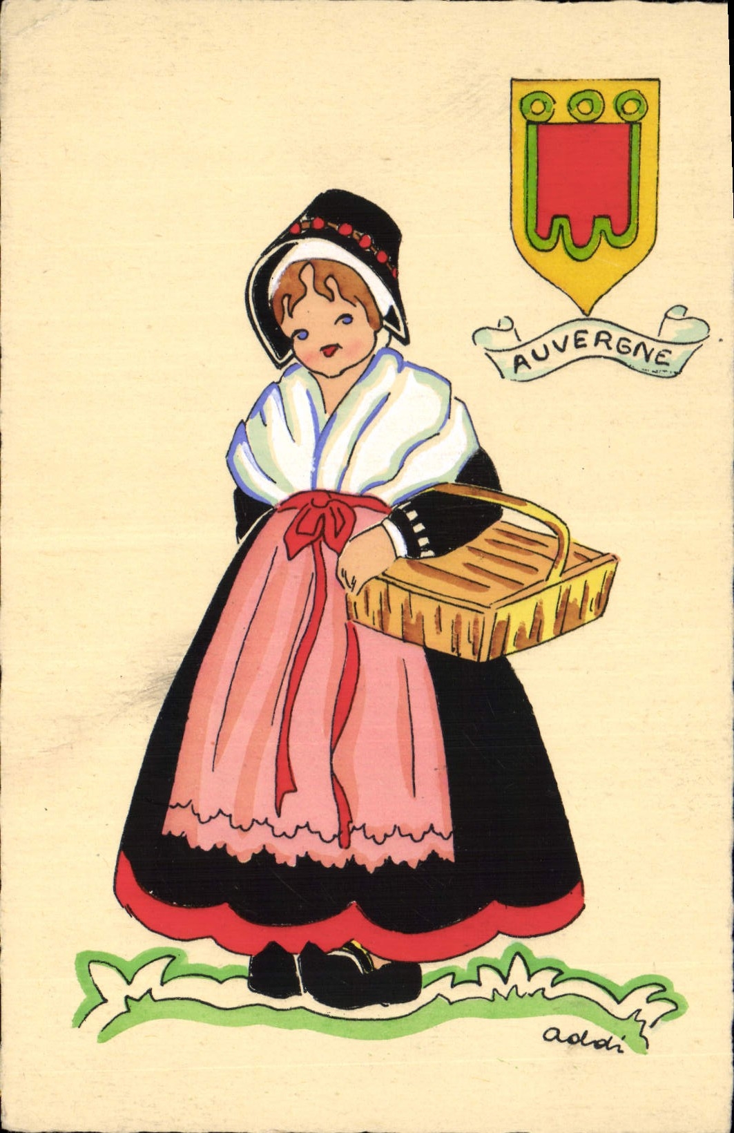 Femme auvergnate en costume traditionnel — Auvergne — éditeur Adolli, n° de série non visible