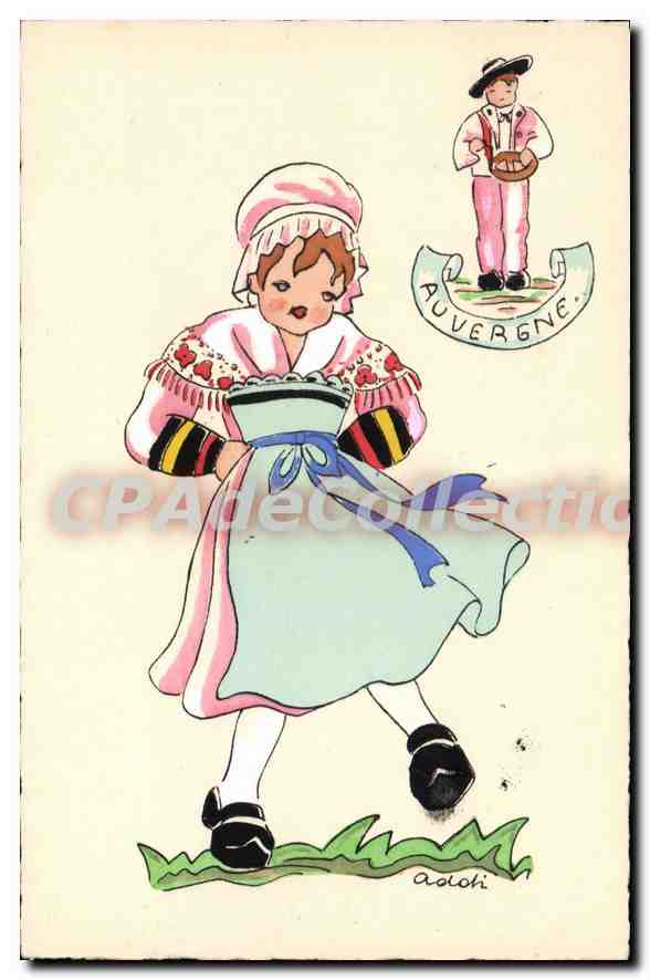Femme et homme en costume traditionnel — Auvergne — E. S. Paris