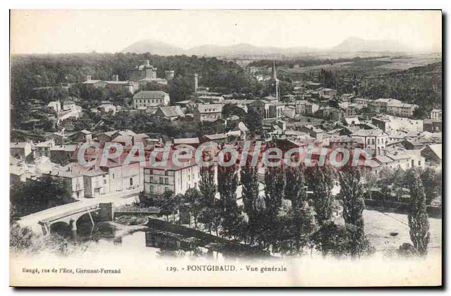 Pontgibaud - General view — aerial view of the village with church and bridge over the river — publisher: Bougè, rue de l'Écu, Clermont-Ferrand, n°29