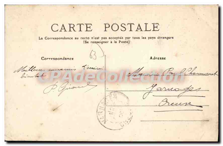 CPA l'Auvergne Puy de Dome la Bourboule vallee de la Dordogne  — Verso