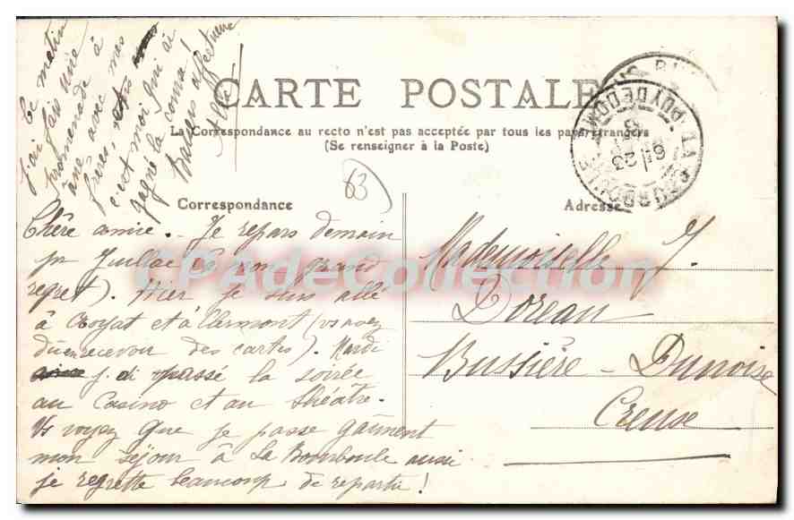 Auvergne — Die Tour d'Auvergne, niedriger Felsen des alten Schlosses — P.L. Nr. 261 — Rückseite