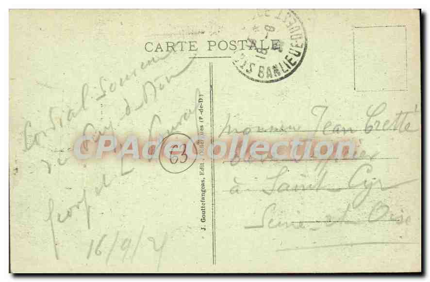 General View of Orcines and Puy de Dôme — J. Goult's-France, no. 1130 — Back