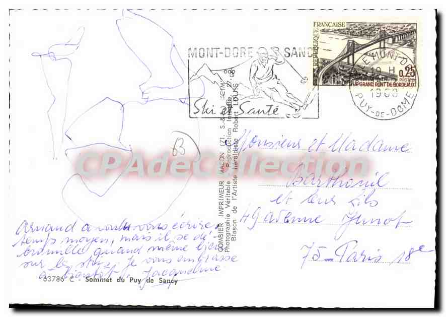 Gipfel des Puy de Sancy — Erinnerung an den Puy de Sancy — Drucker Robert S. in Mont-Dore — Rückseite