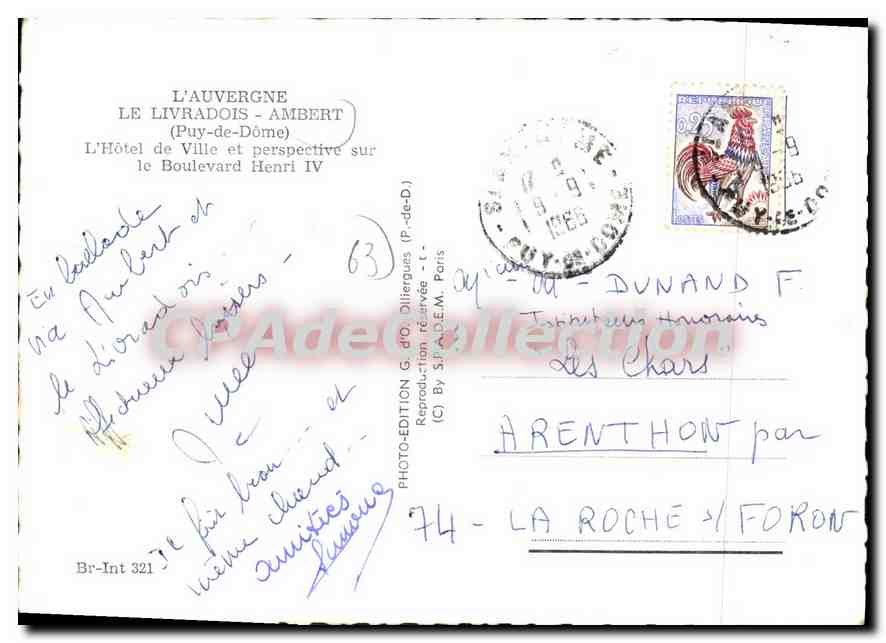 CPSM L'Auvergne le Livradois Ambert Puy de Dome l'hotel de ville et perspective sur le boulevard Hen — Reverso