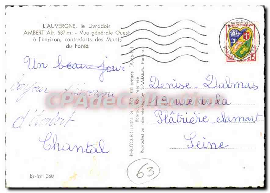 Ambert — Vue générale Ouest — éditeur G.D.O. n° 360 — Reverso
