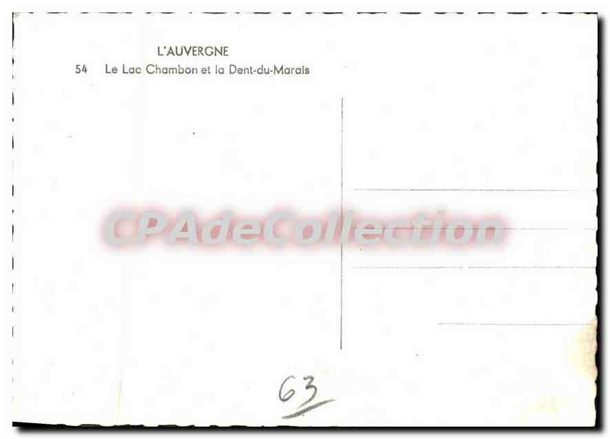 Lake Chambon and the Dent-du-Marais — Auvergne — publisher CPADeCollection, no. 54 — Back