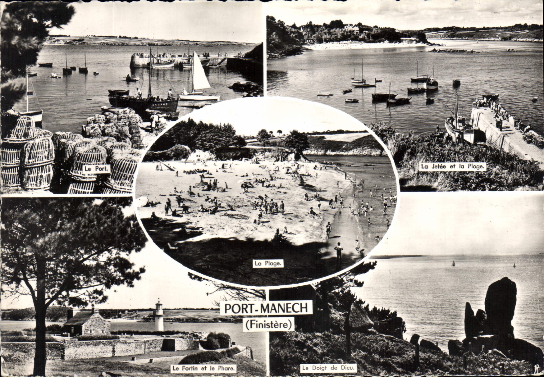 CPSM Port Manech Finistere Le Port Jetée et La Plage La Plage Le Fortin et le Phare 