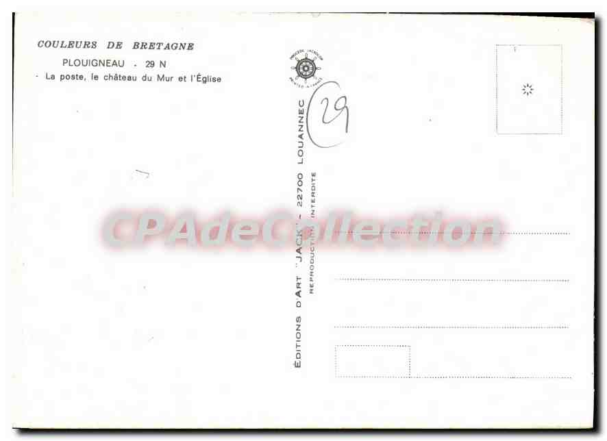 CPSM Couleurs de Bretagne Plouigneau La Poste Le Chateau du Mur et L'Eglise  — Rückseite