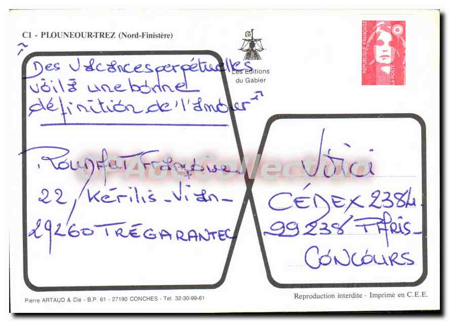 CPSM Plouneour Trez Nord Finistere  — Verso