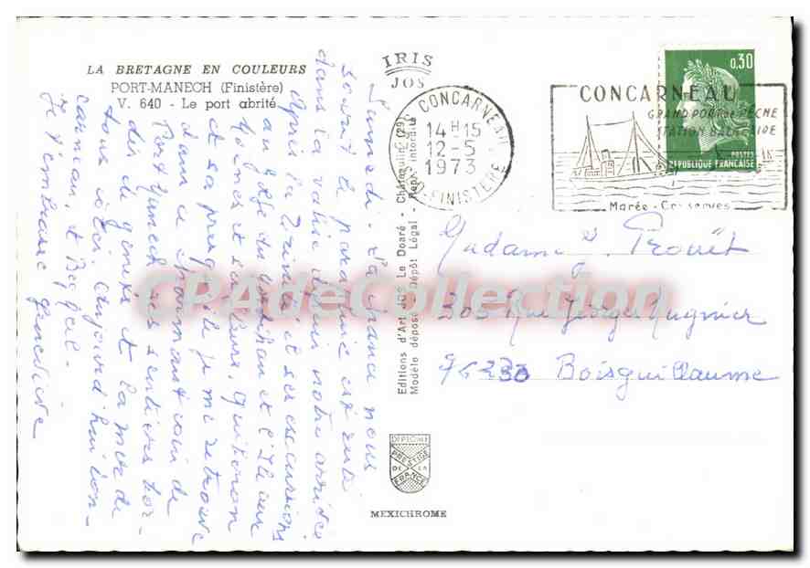 CPSM La Bretagne En couleur Port Manech Finistere Le port Abrité — Verso