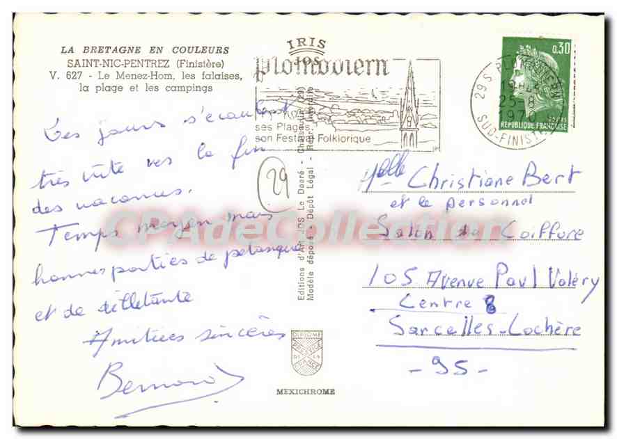 CPSM La Bretagne En Couleurs Saint Nic pentrez Finistere Le Menez Hom Les falaises La Plage et Les C — Verso