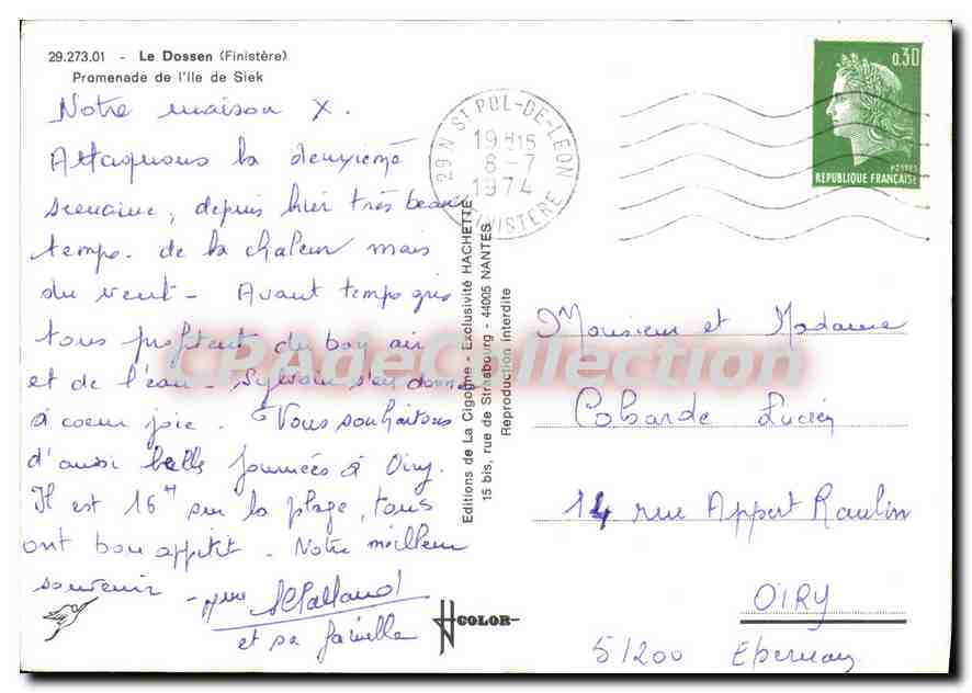 CPSM Le Dossen Finistere promenade de L'Ile de Siek  — Verso