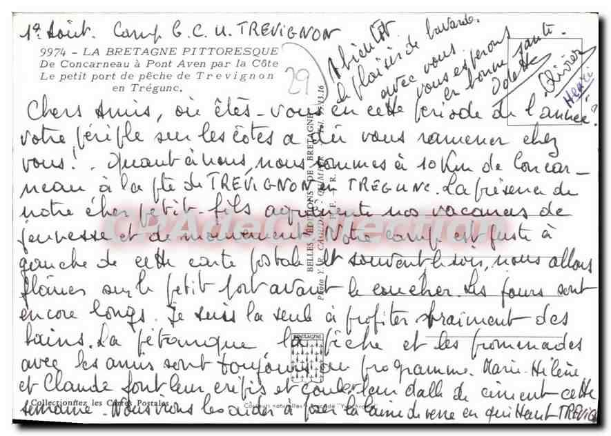 CPSM La Bretagne Pittoresque De Concarneau a Pont Aven par la Cote Le Petit Port De Peche De Trevign — Verso