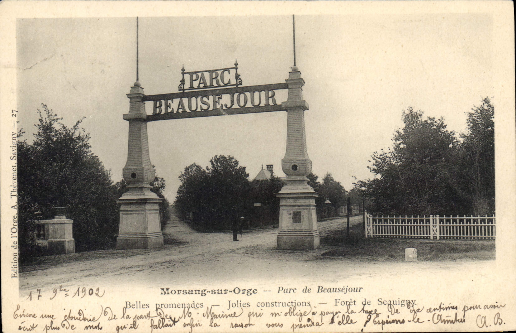 CPA Morsang sur Orge parc de Beausejour belles promenades jolies construction foret de Sequigny 