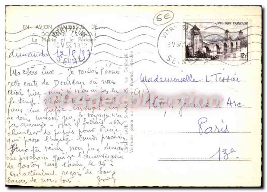 Dourdan — Vue aérienne de la mairie et du parc — Édition Lapie, Raprap — Verso